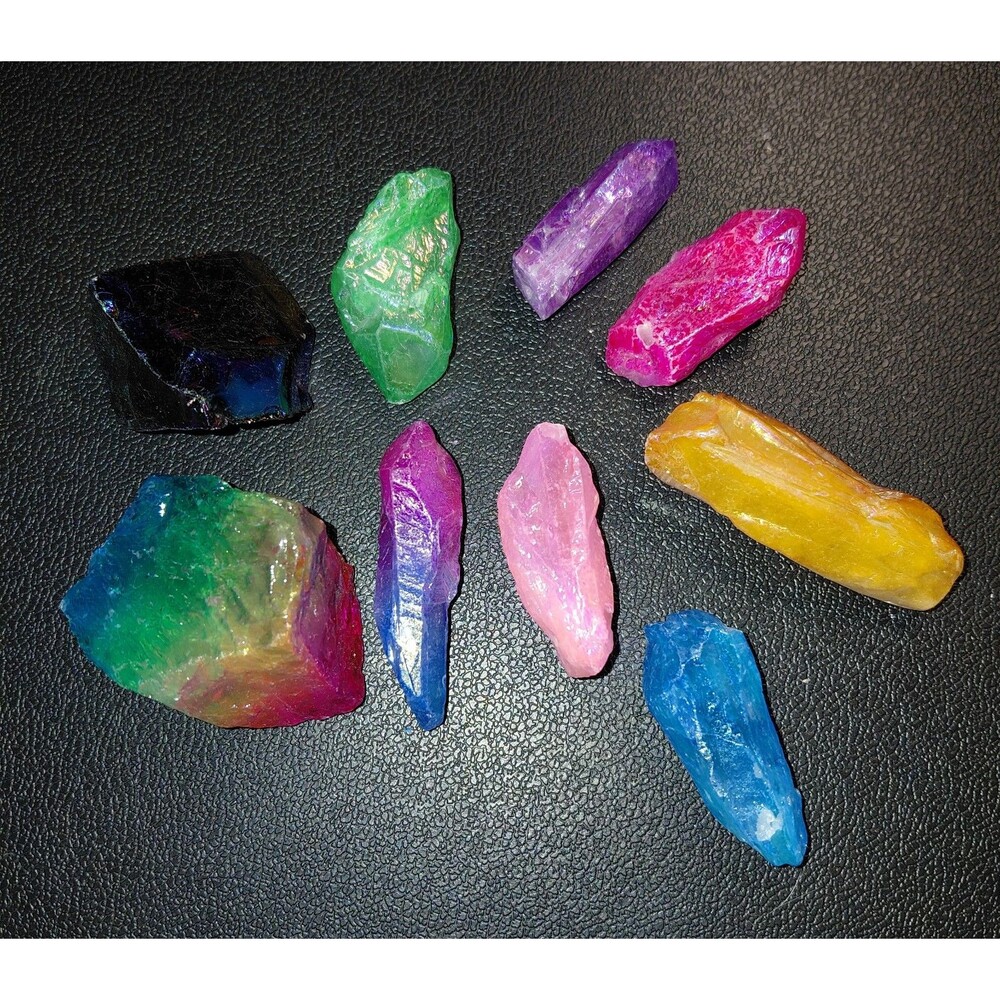 Lot of 9 Aura Quartz 6.5 ozs Raw Rough Crystal